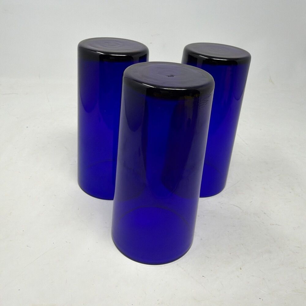 Set of 3 Vintage Libbey Cobalt Blue Drinking Glasses Tumblers 6.25” EUC